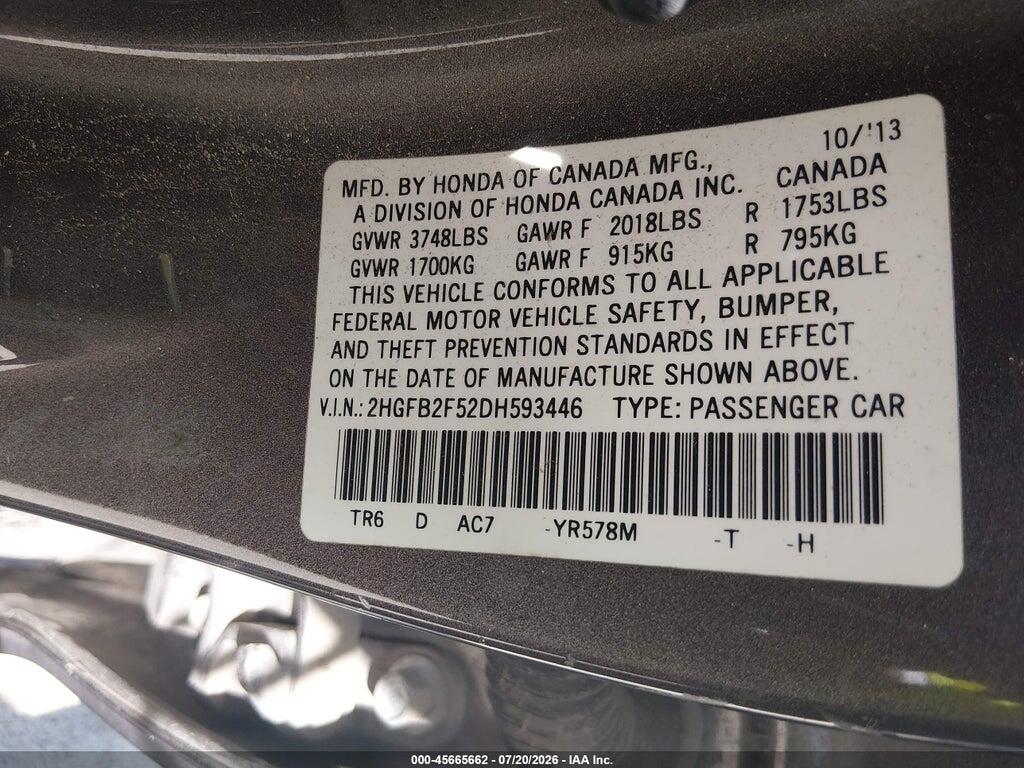 2HGFB2F52DH593446 2013 HONDA CIVIC photo no. 9