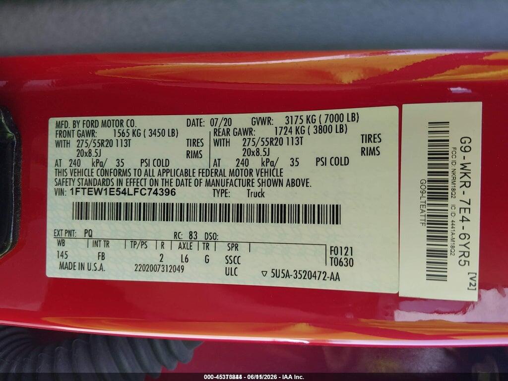 1FTEW1E54LFC74396 2020 FORD F-150 photo no. 9