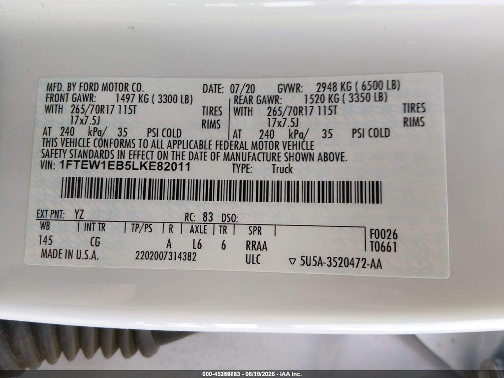 1FTEW1EB5LKE82011 2020 FORD F-150 photo no. 9