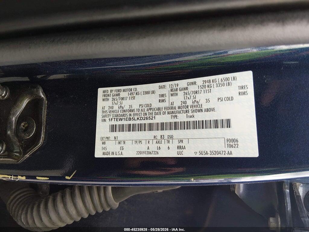 1FTEW1EB5LKD26521 2020 FORD F-150 photo no. 9