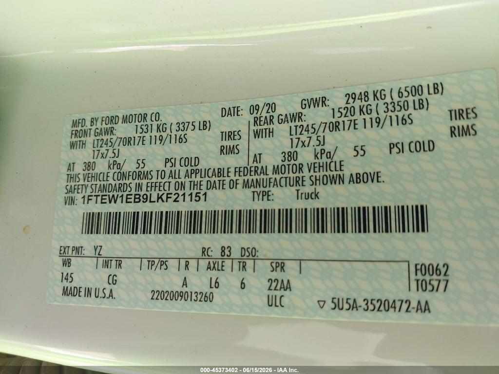 1FTEW1EB9LKF21151 2020 FORD F-150 photo no. 9