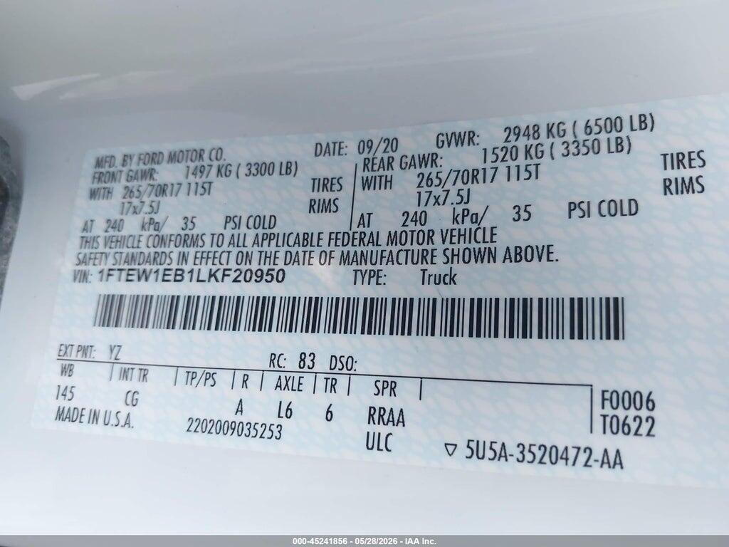 1FTEW1EB1LKF20950 2020 FORD F-150 photo no. 9