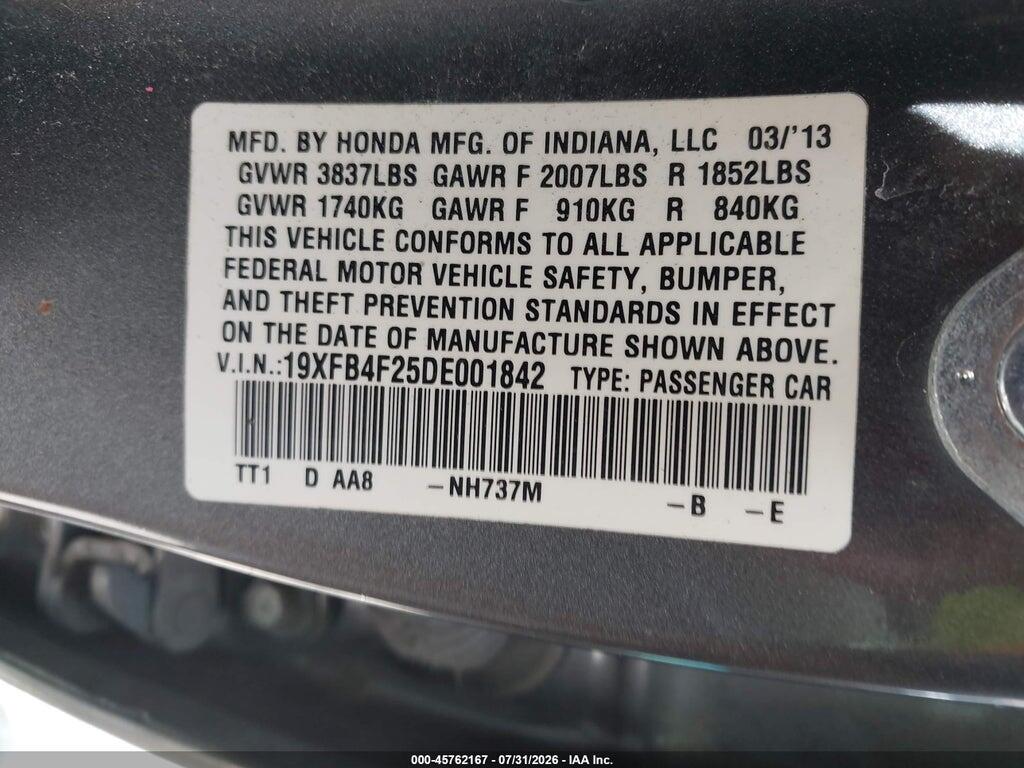 19XFB4F25DE001842 2013 HONDA CIVIC HYBRID photo no. 9