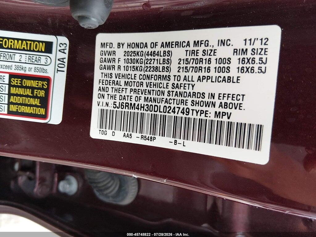 5J6RM4H30DL024749 2013 HONDA CR-V photo no. 9
