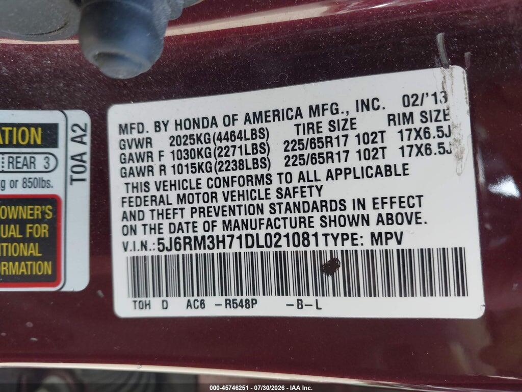 5J6RM3H71DL021081 2013 HONDA CR-V photo no. 9