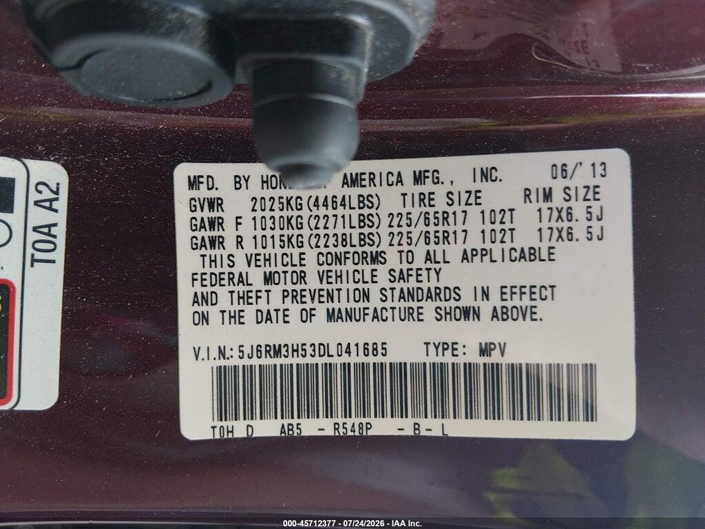 5J6RM3H53DL041685 2013 HONDA CR-V photo no. 9