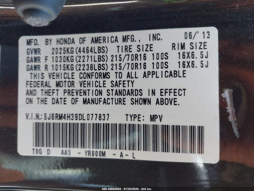 5J6RM4H39DL077837 2013 HONDA CR-V photo no. 9