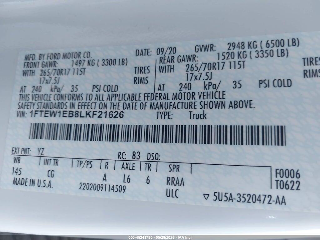 1FTEW1EB8LKF21626 2020 FORD F-150 photo no. 9