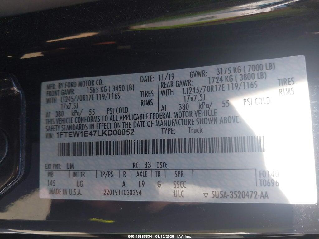 1FTEW1E47LKD00052 2020 FORD F-150 photo no. 9