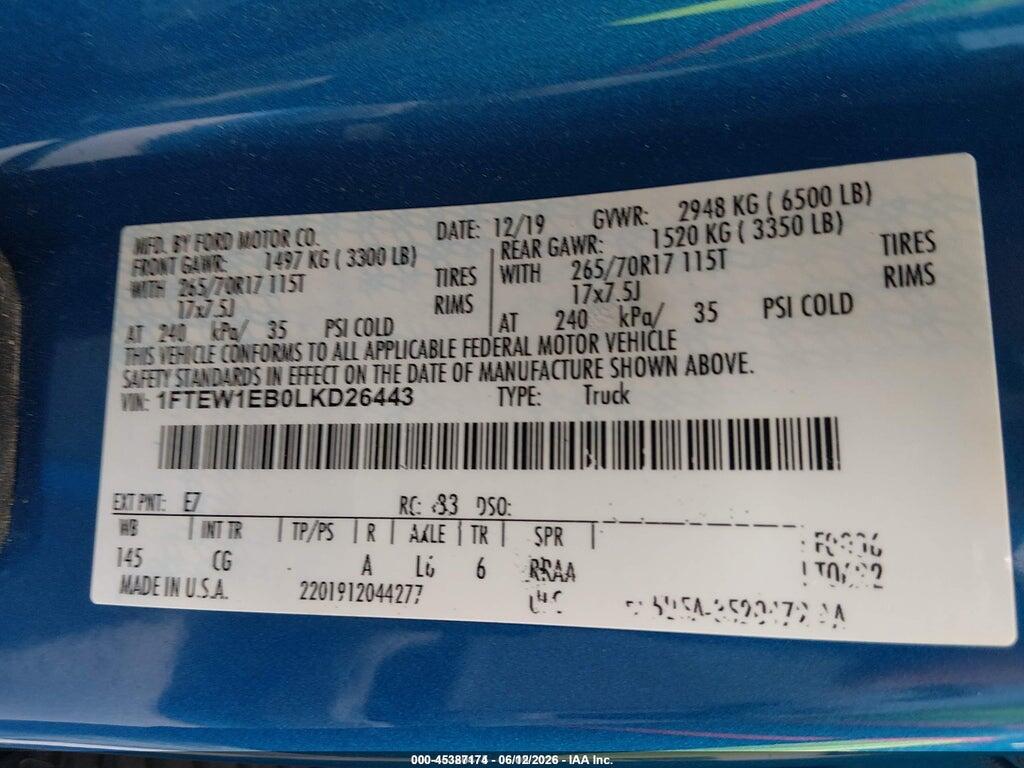 1FTEW1EB0LKD26443 2020 FORD F-150 photo no. 9