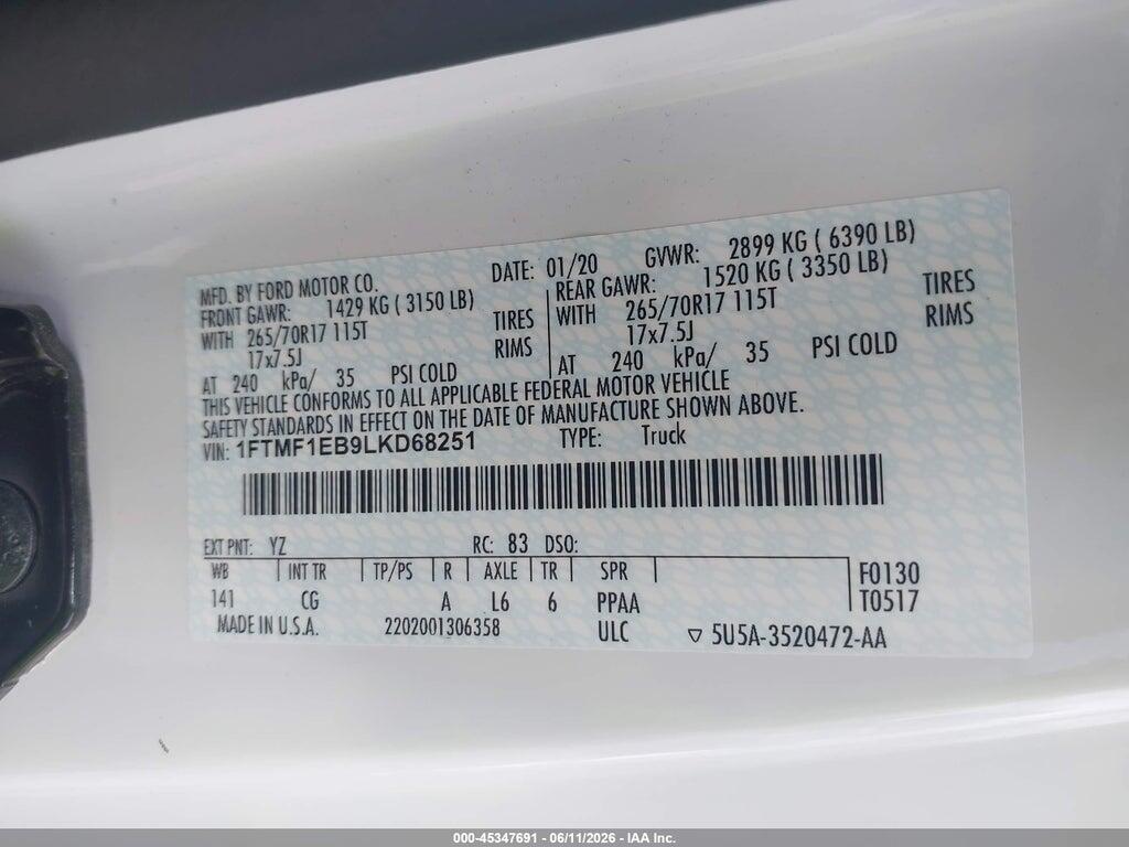 1FTMF1EB9LKD68251 2020 FORD F-150 photo no. 9