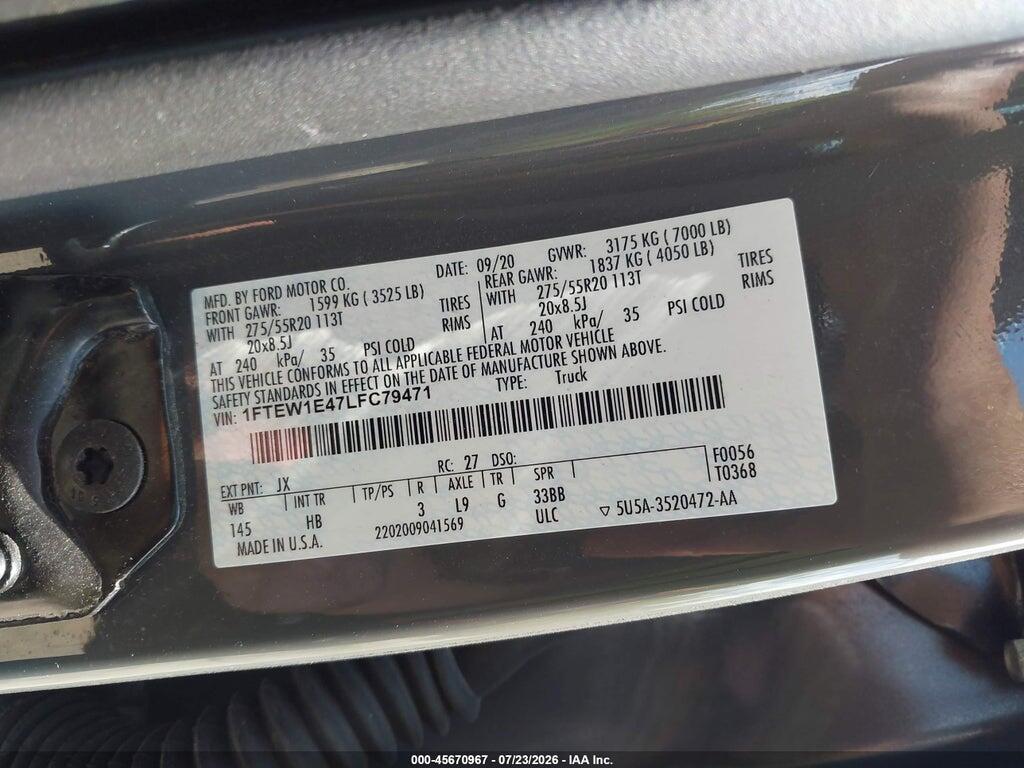 1FTEW1E47LFC79471 2020 FORD F-150 photo no. 9