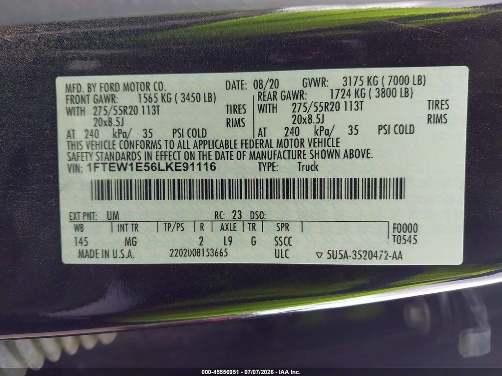 1FTEW1E56LKE91116 2020 FORD F-150 photo no. 9