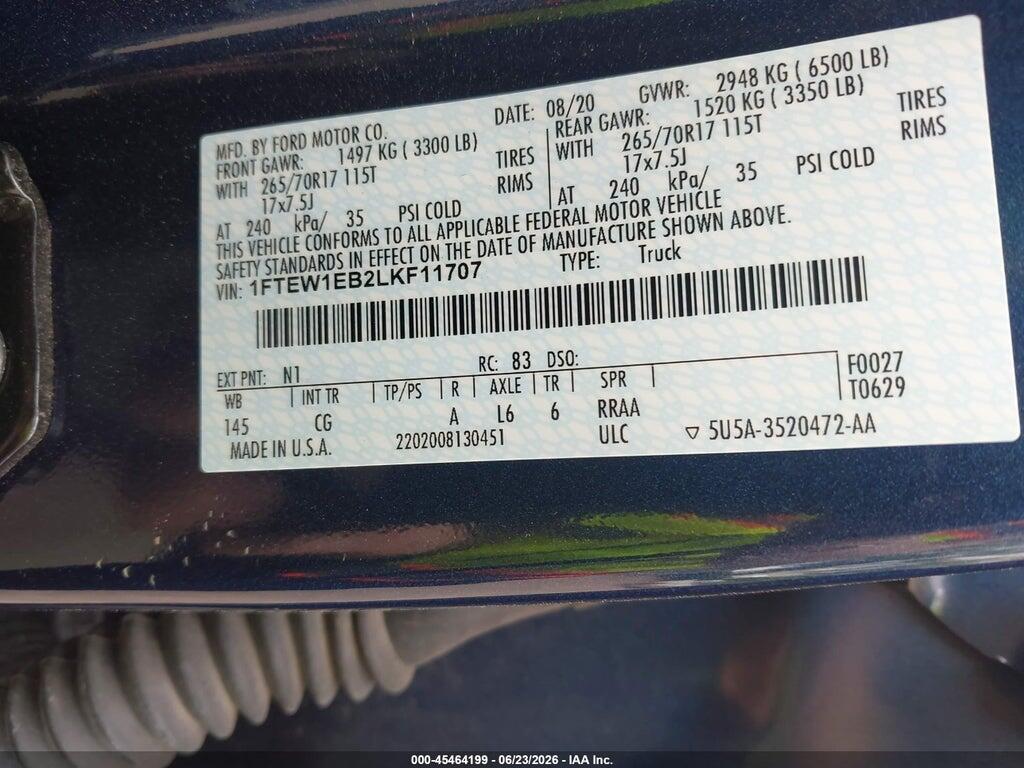 1FTEW1EB2LKF11707 2020 FORD F-150 photo no. 9