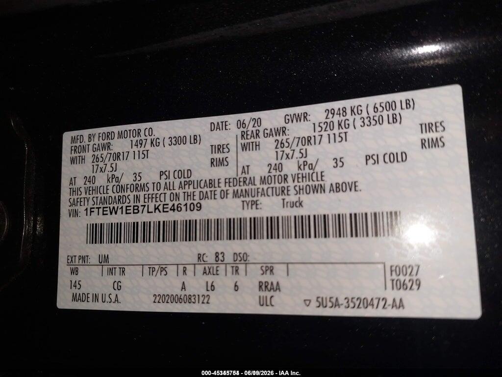 1FTEW1EB7LKE46109 2020 FORD F-150 photo no. 9
