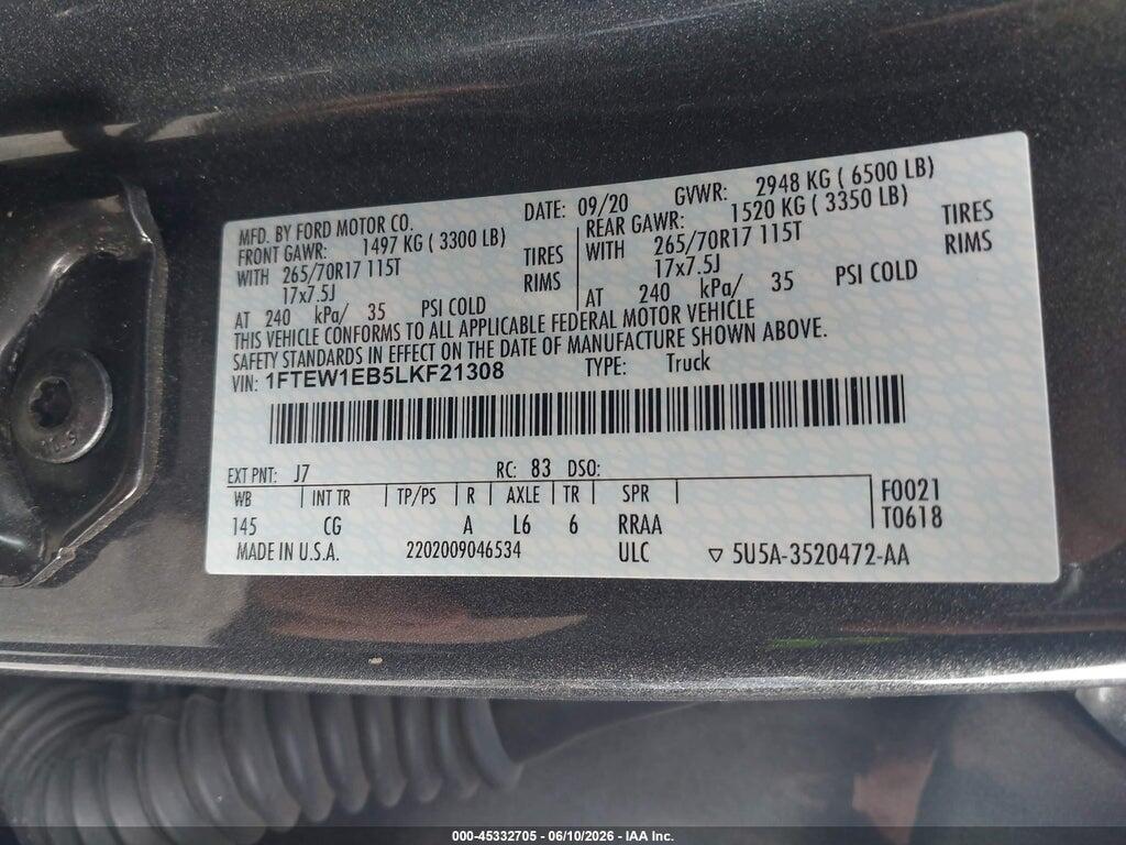 1FTEW1EB5LKF21308 2020 FORD F-150 photo no. 9