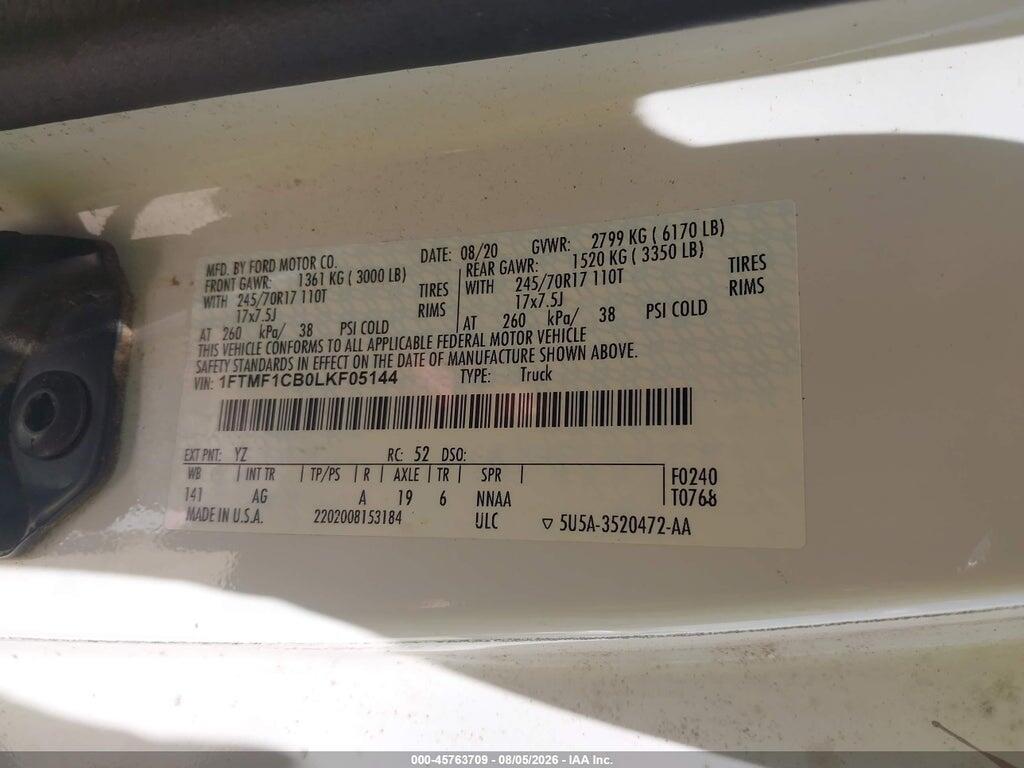 1FTMF1CB0LKF05144 2020 FORD F-150 photo no. 9