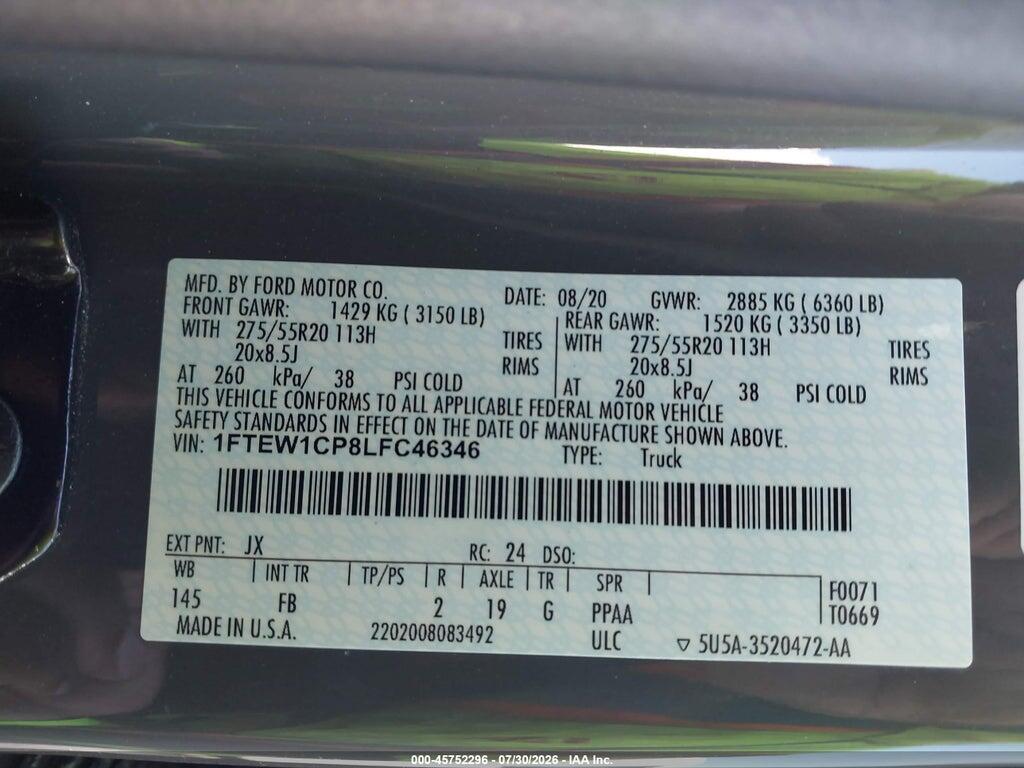 1FTEW1CP8LFC46346 2020 FORD F-150 photo no. 9