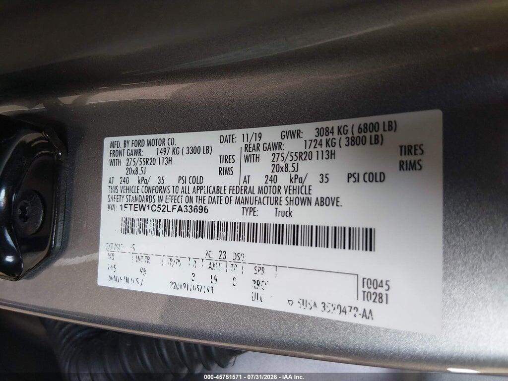 1FTEW1C52LFA33696 2020 FORD F-150 photo no. 9