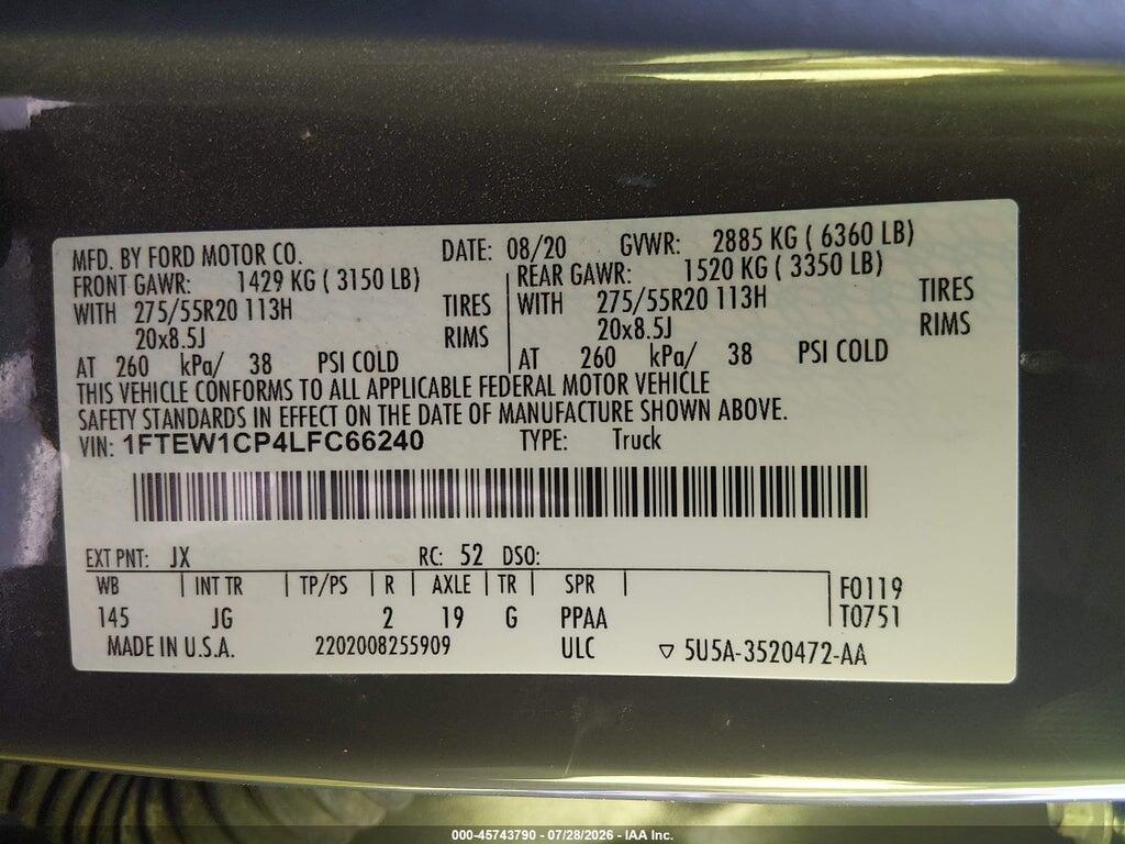 1FTEW1CP4LFC66240 2020 FORD F-150 photo no. 9