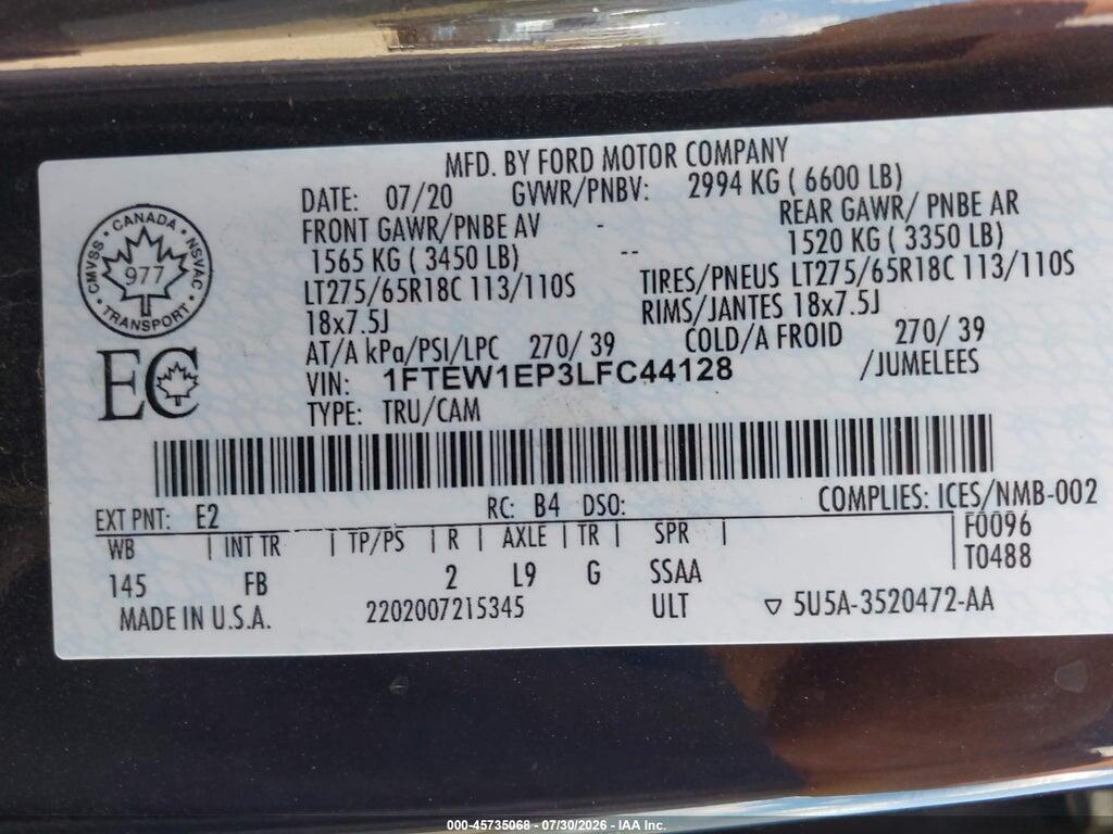 1FTEW1EP3LFC44128 2020 FORD F-150 photo no. 9
