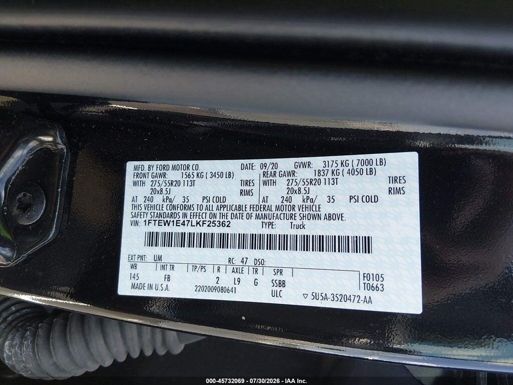 1FTEW1E47LKF25362 2020 FORD F-150 photo no. 9