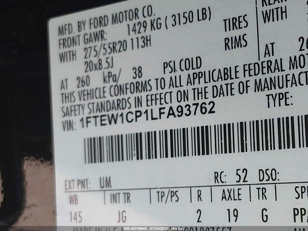 1FTEW1CP1LFA93762 2020 FORD F-150 photo no. 9