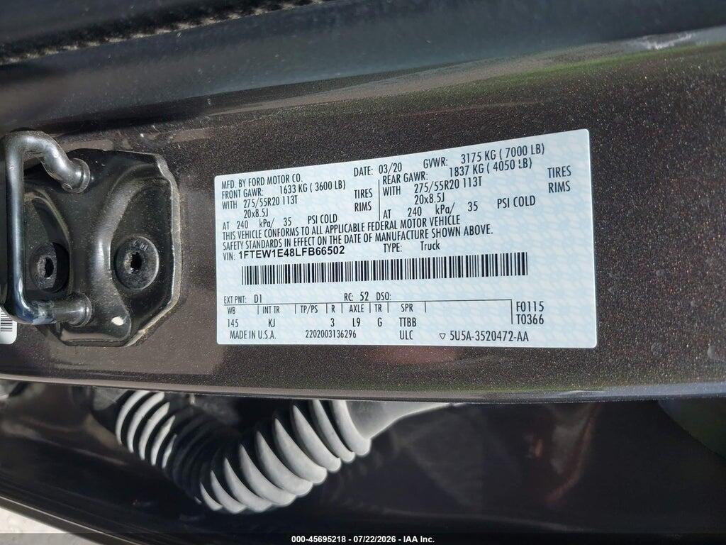 1FTEW1E48LFB66502 2020 FORD F-150 photo no. 9