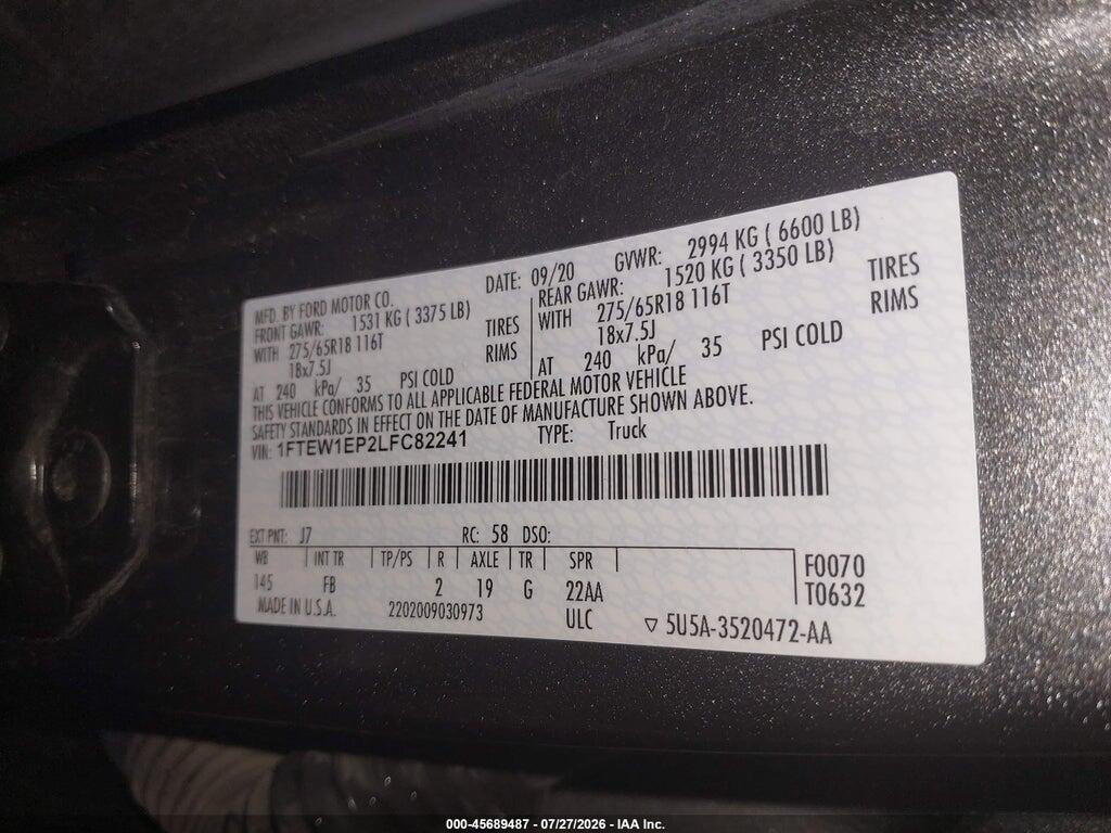 1FTEW1EP2LFC82241 2020 FORD F-150 photo no. 9