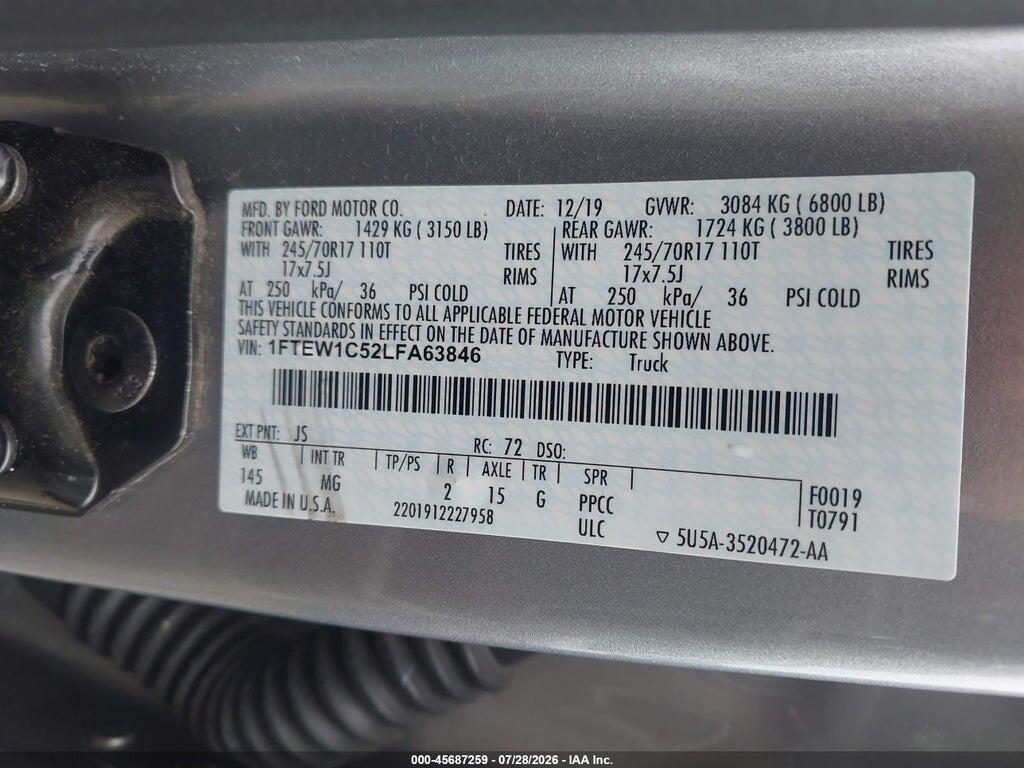 1FTEW1C52LFA63846 2020 FORD F-150 photo no. 9