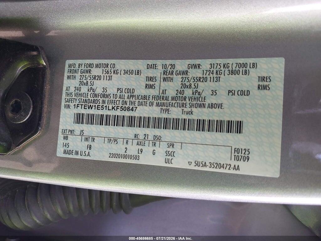 1FTEW1E51LKF50847 2020 FORD F-150 photo no. 9