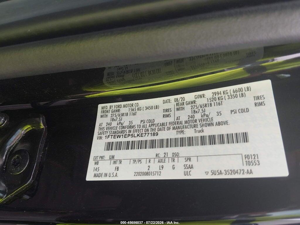 1FTEW1EP5LKE77189 2020 FORD F-150 photo no. 9
