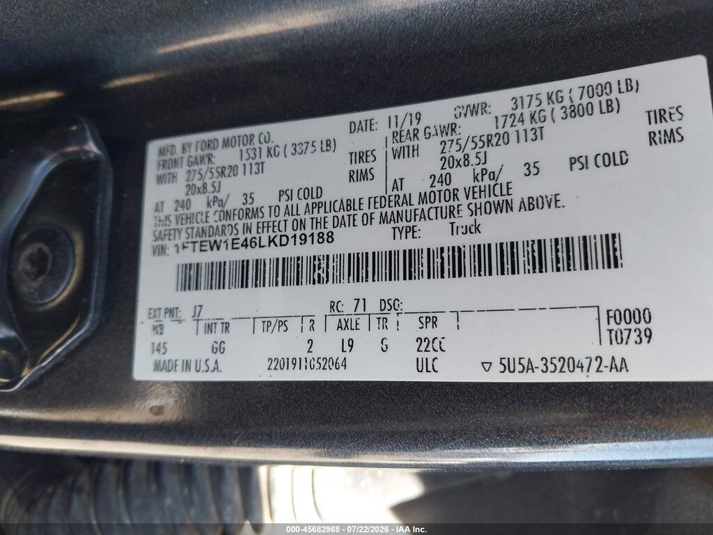 1FTEW1E46LKD19188 2020 FORD F-150 photo no. 9