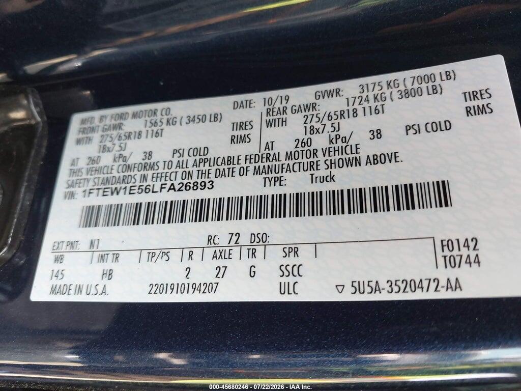1FTEW1E56LFA26893 2020 FORD F-150 photo no. 9