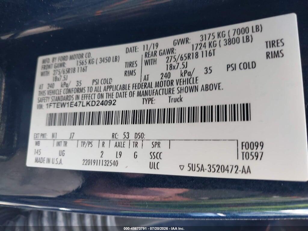 1FTEW1E47LKD24092 2020 FORD F-150 photo no. 9