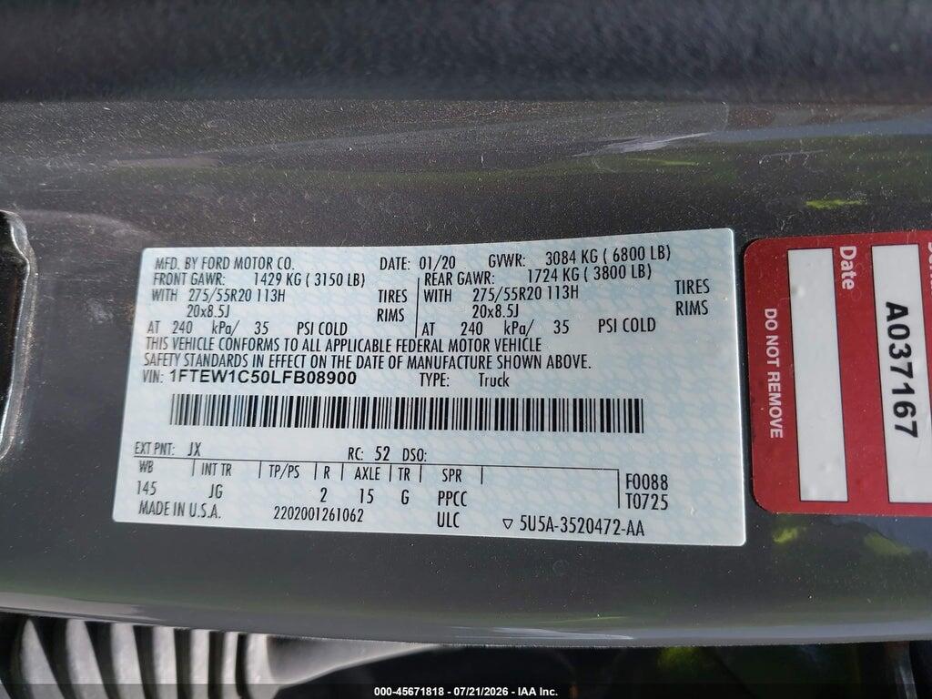 1FTEW1C50LFB08900 2020 FORD F-150 photo no. 9