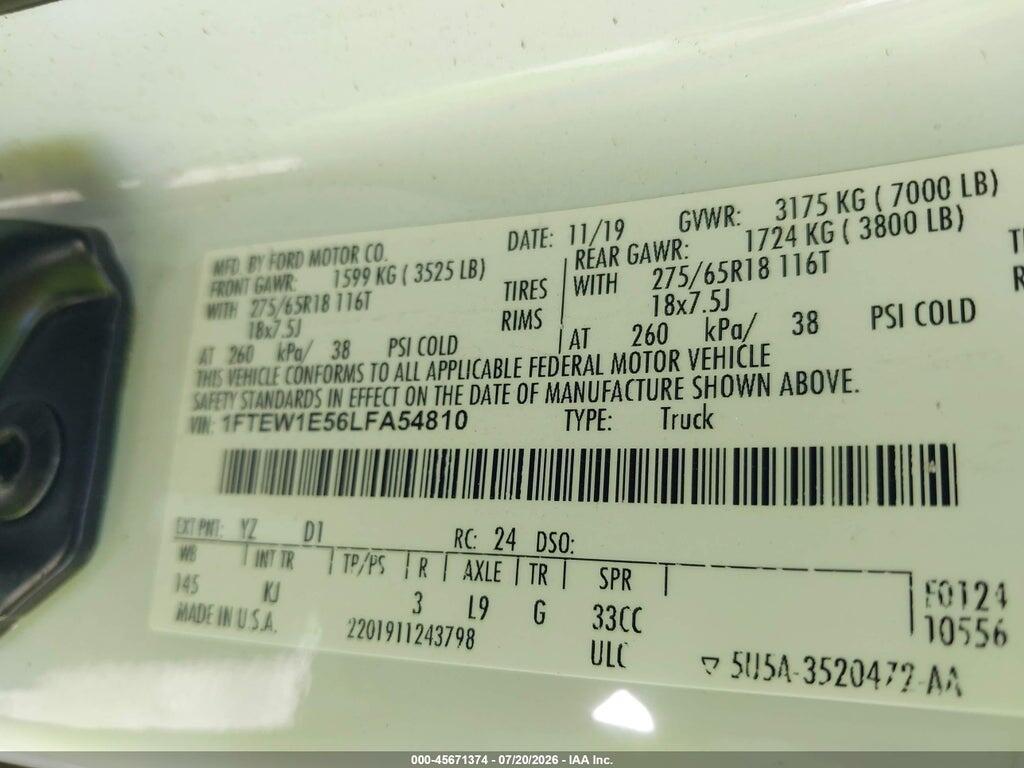 1FTEW1E56LFA54810 2020 FORD F-150 photo no. 9
