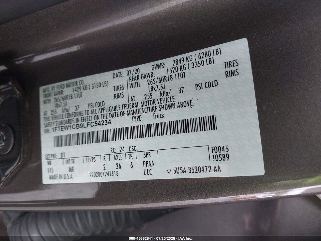 1FTEW1CB9LFC54234 2020 FORD F-150 photo no. 9