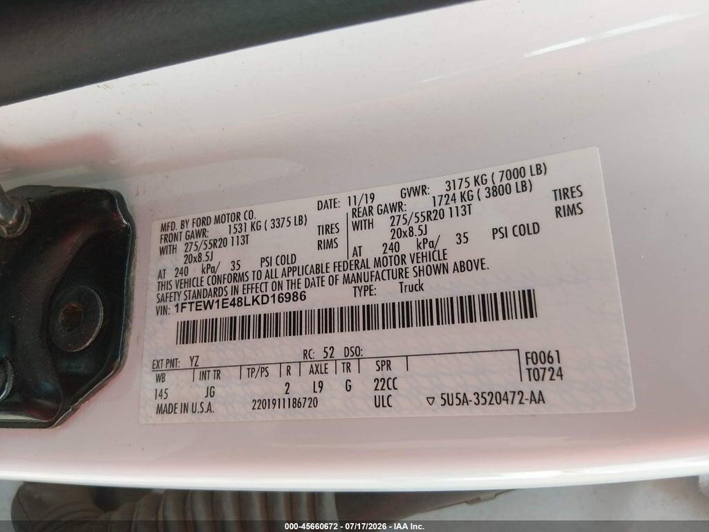 1FTEW1E48LKD16986 2020 FORD F-150 photo no. 9