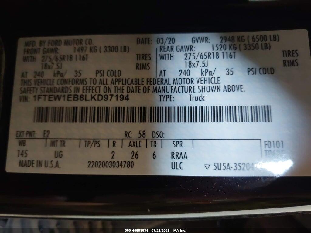 1FTEW1EB8LKD97194 2020 FORD F-150 photo no. 9
