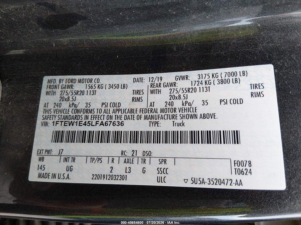 1FTEW1E45LFA67636 2020 FORD F-150 photo no. 9