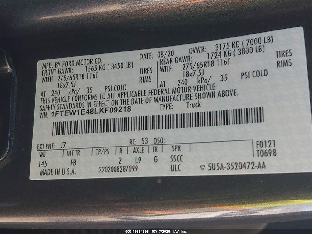 1FTEW1E48LKF09218 2020 FORD F-150 photo no. 9