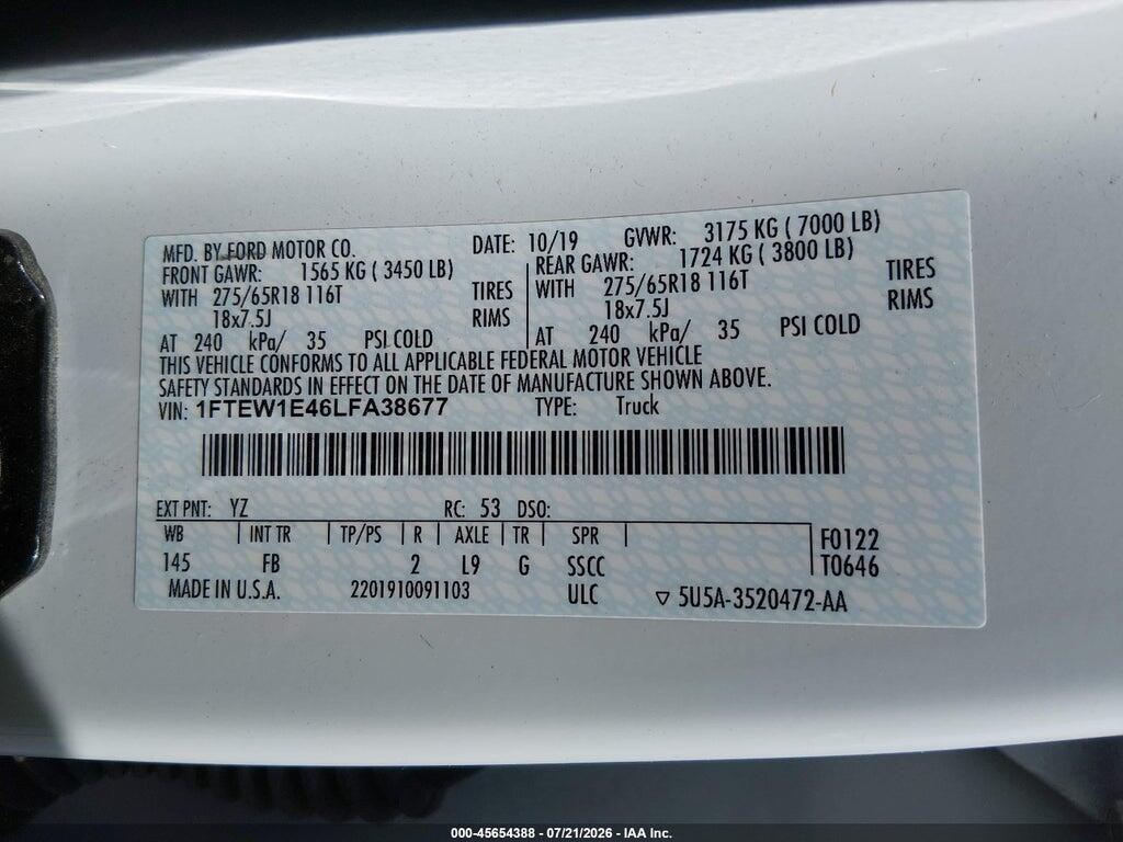 1FTEW1E46LFA38677 2020 FORD F-150 photo no. 9