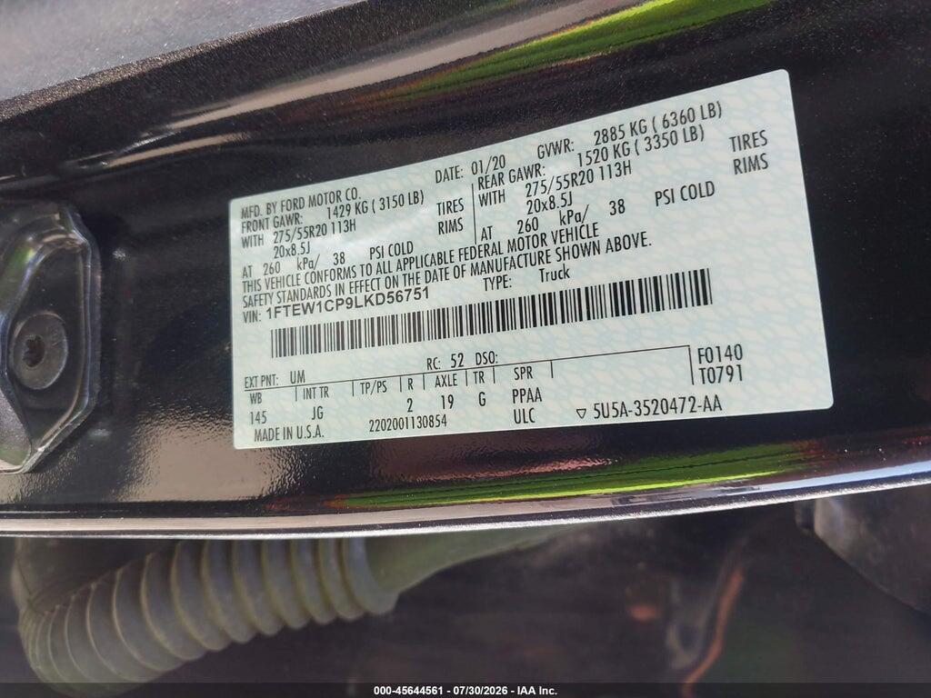 1FTEW1CP9LKD56751 2020 FORD F-150 photo no. 9