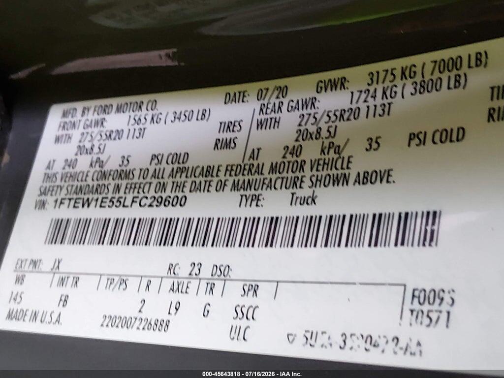 1FTEW1E55LFC29600 2020 FORD F-150 photo no. 9