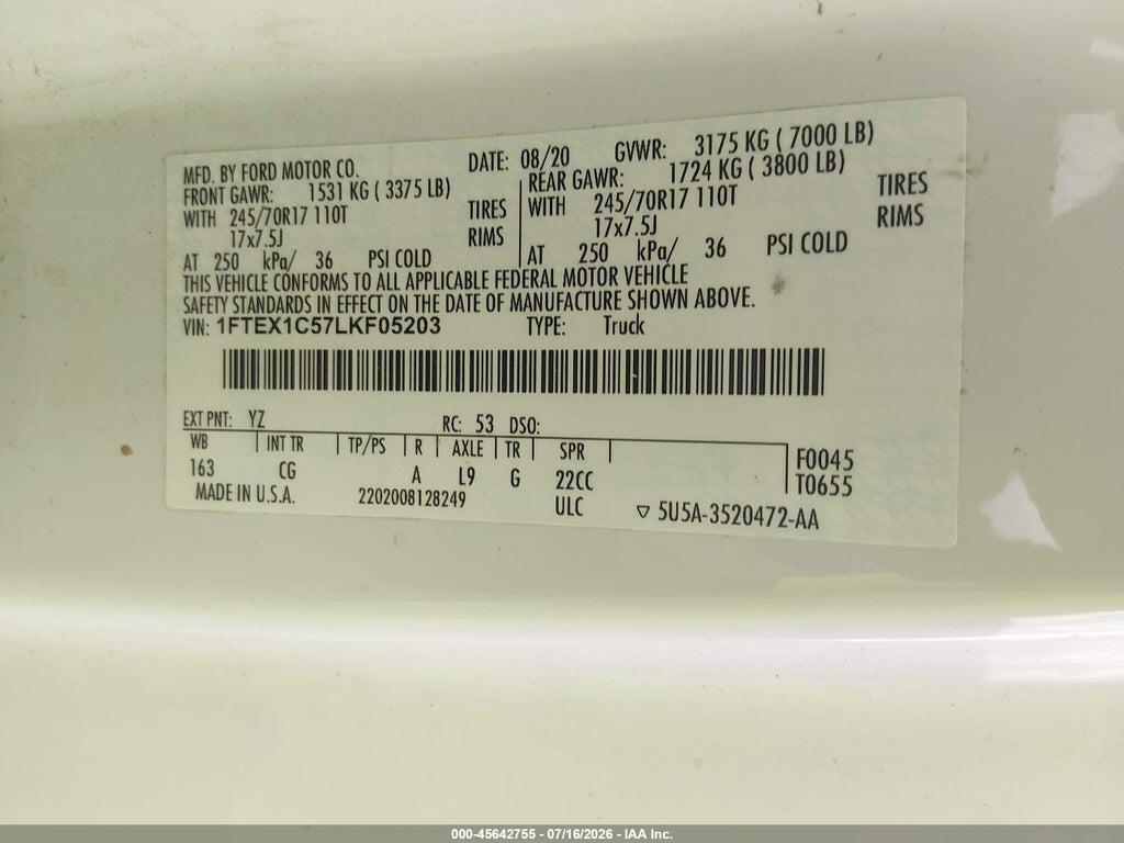 1FTEX1C57LKF05203 2020 FORD F-150 photo no. 9