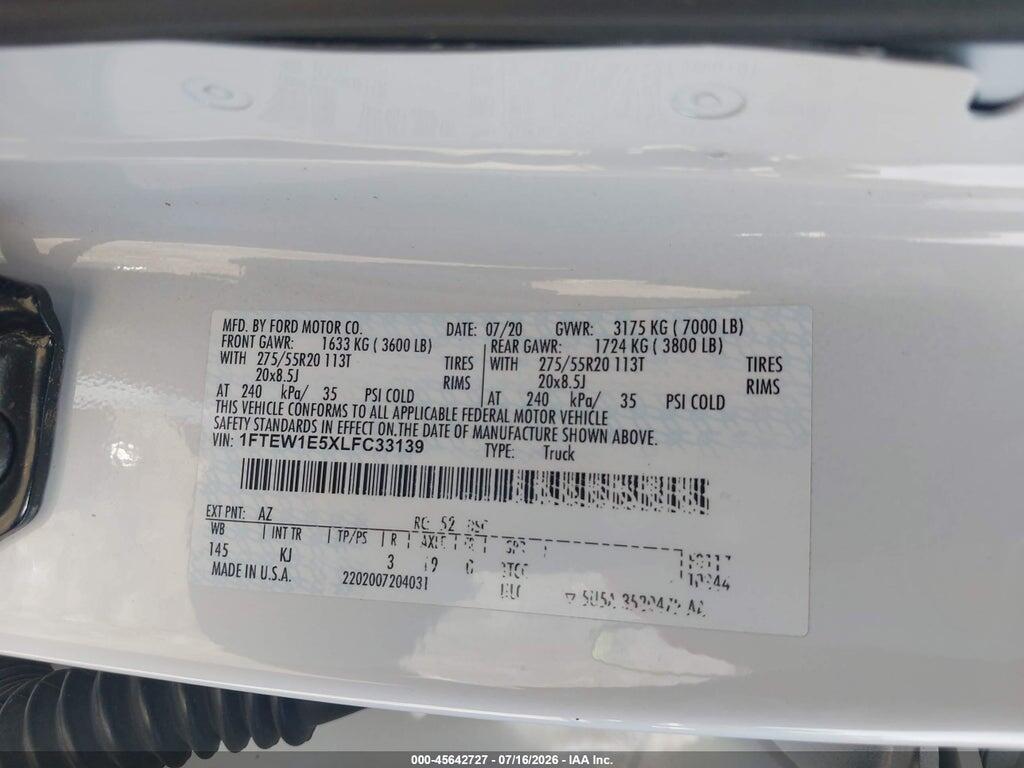 1FTEW1E5XLFC33139 2020 FORD F-150 photo no. 9