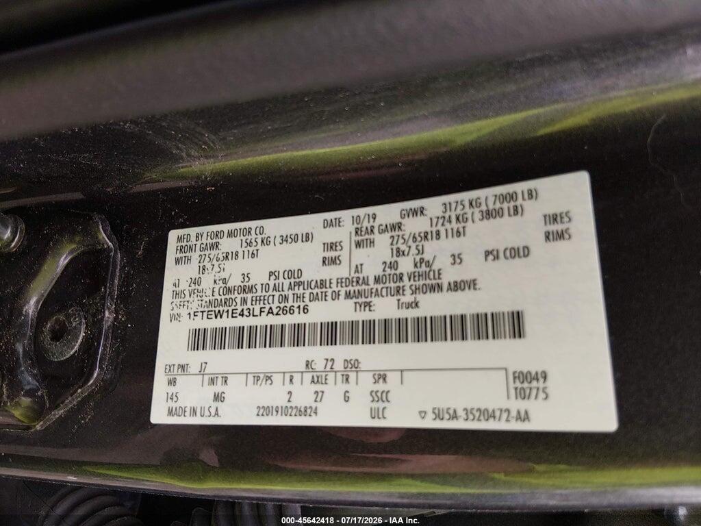 1FTEW1E43LFA26616 2020 FORD F-150 photo no. 9