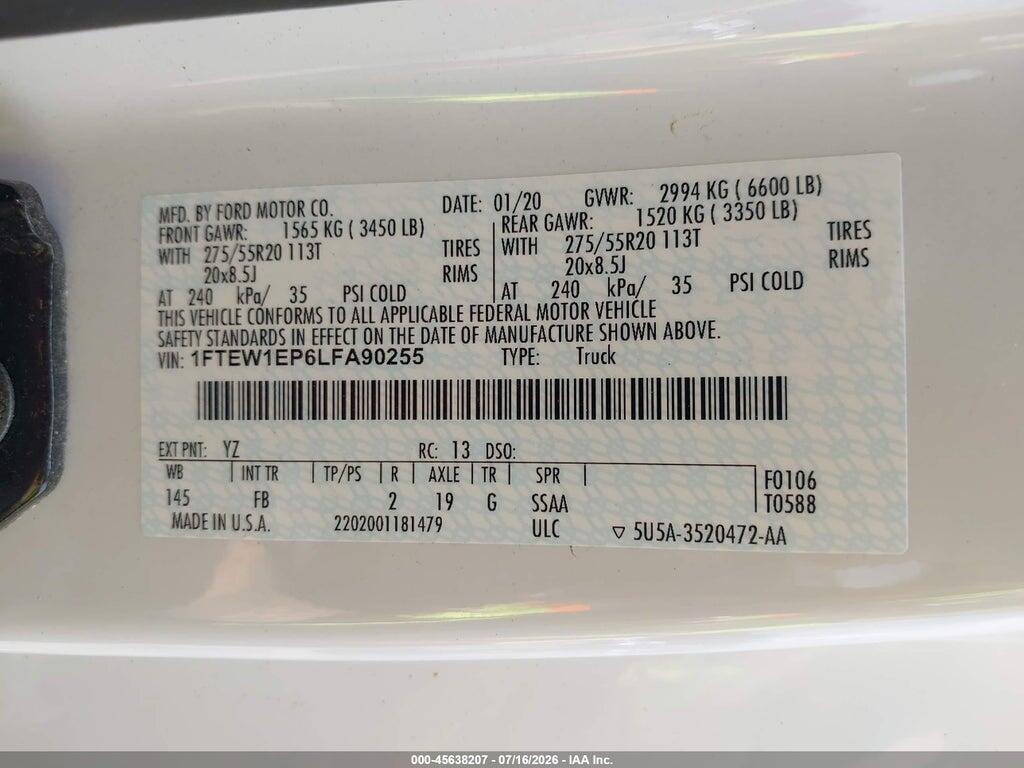 1FTEW1EP6LFA90255 2020 FORD F-150 photo no. 9