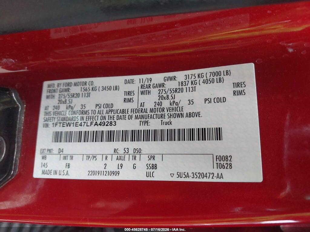 1FTEW1E47LFA49283 2020 FORD F-150 photo no. 9